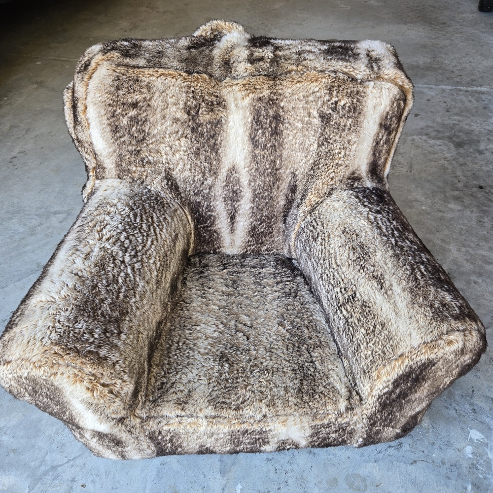 Pottery Barn Kids Faux Fur Plush Chair in Brown and Cream
